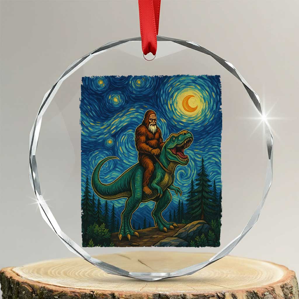Bigfoot Dinosaur Crystal Glass Ornament Funny Prehistoric Starry Night Van Gogh - Wonder Print Shop