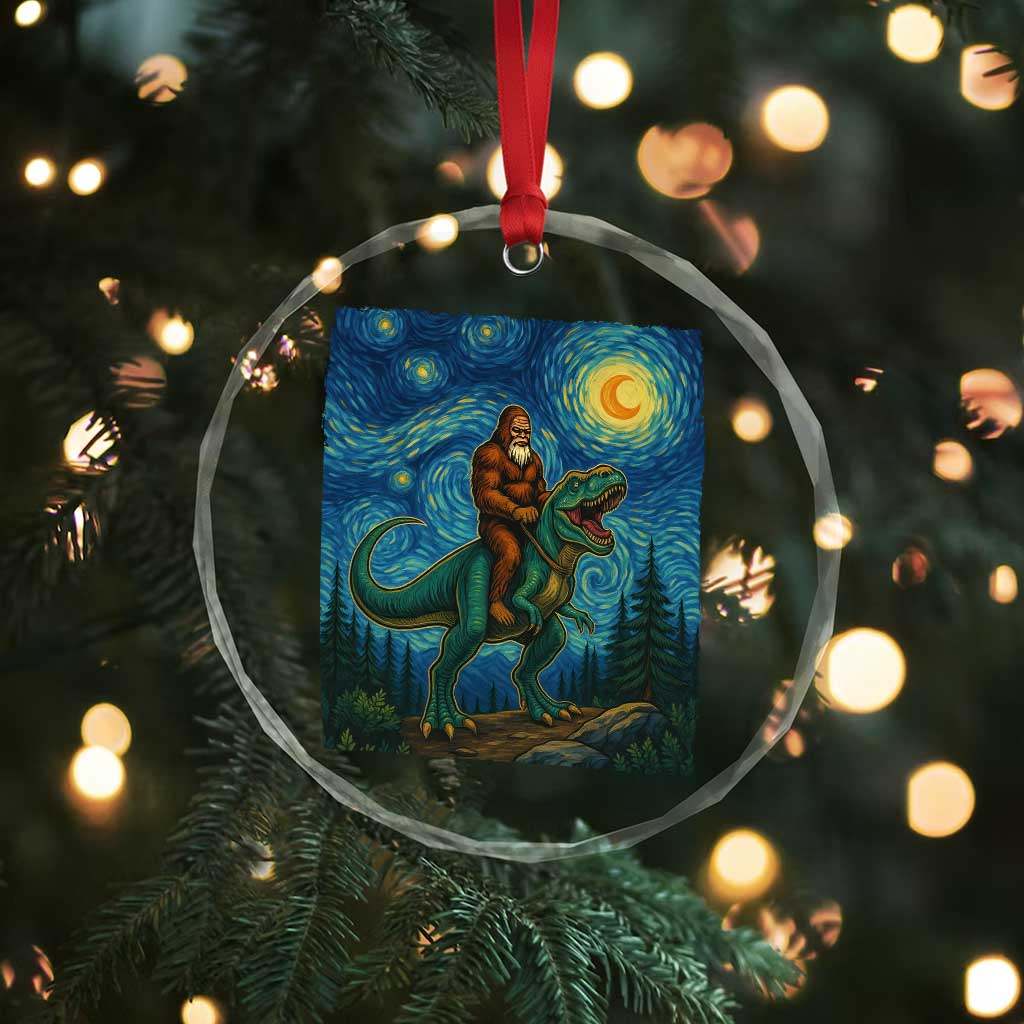 Bigfoot Dinosaur Crystal Glass Ornament Funny Prehistoric Starry Night Van Gogh - Wonder Print Shop