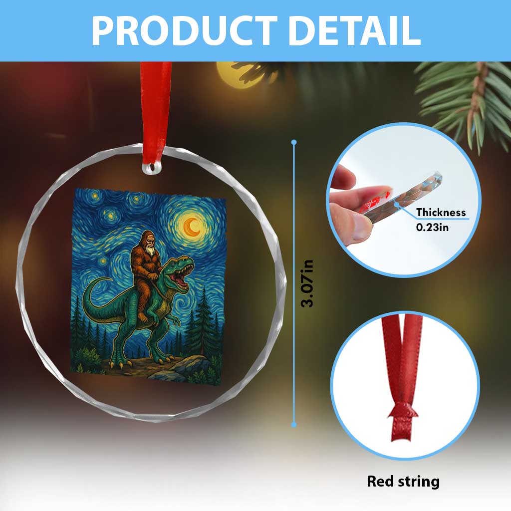 Bigfoot Dinosaur Crystal Glass Ornament Funny Prehistoric Starry Night Van Gogh - Wonder Print Shop