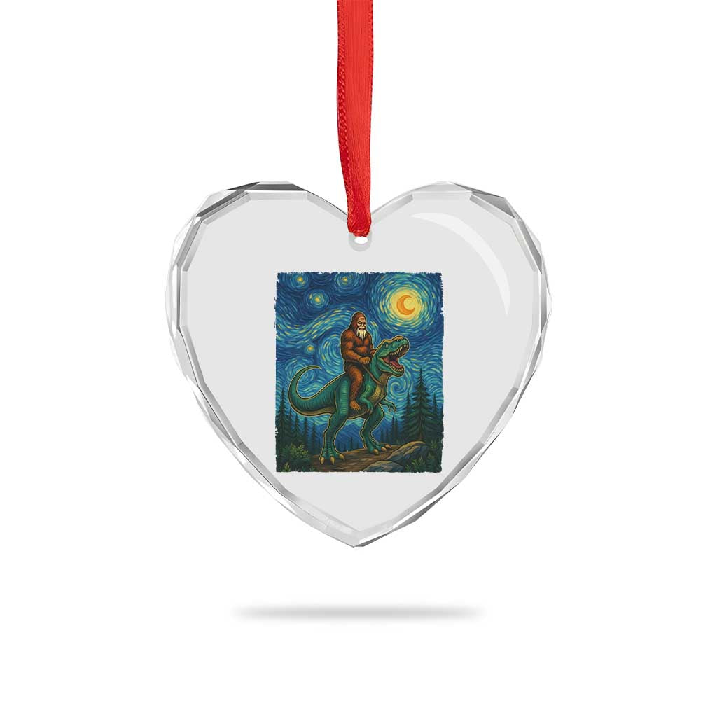 Bigfoot Dinosaur Heart Crystal Glass Ornament Funny Prehistoric Starry Night Van Gogh - Wonder Print Shop