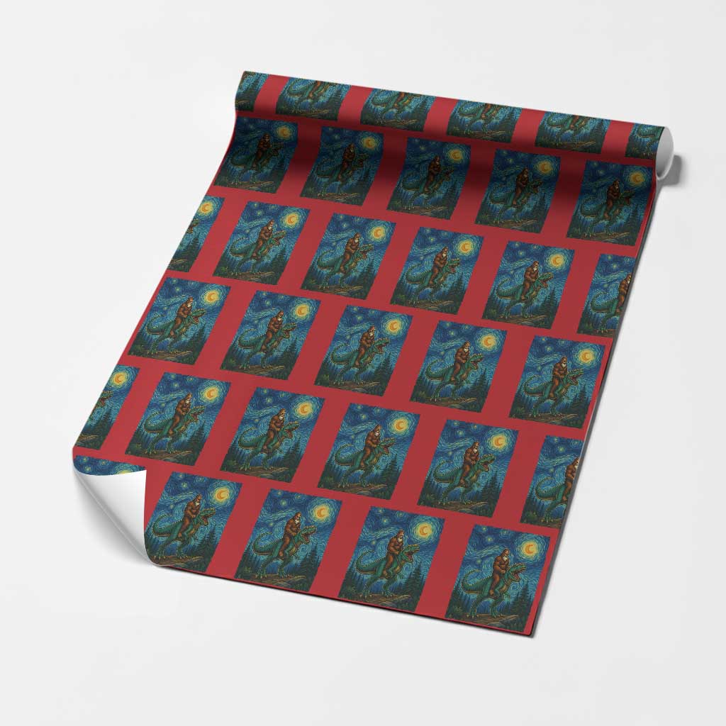 Bigfoot Dinosaur Wrapping Paper Roll Funny Prehistoric Starry Night Van Gogh - Wonder Print Shop