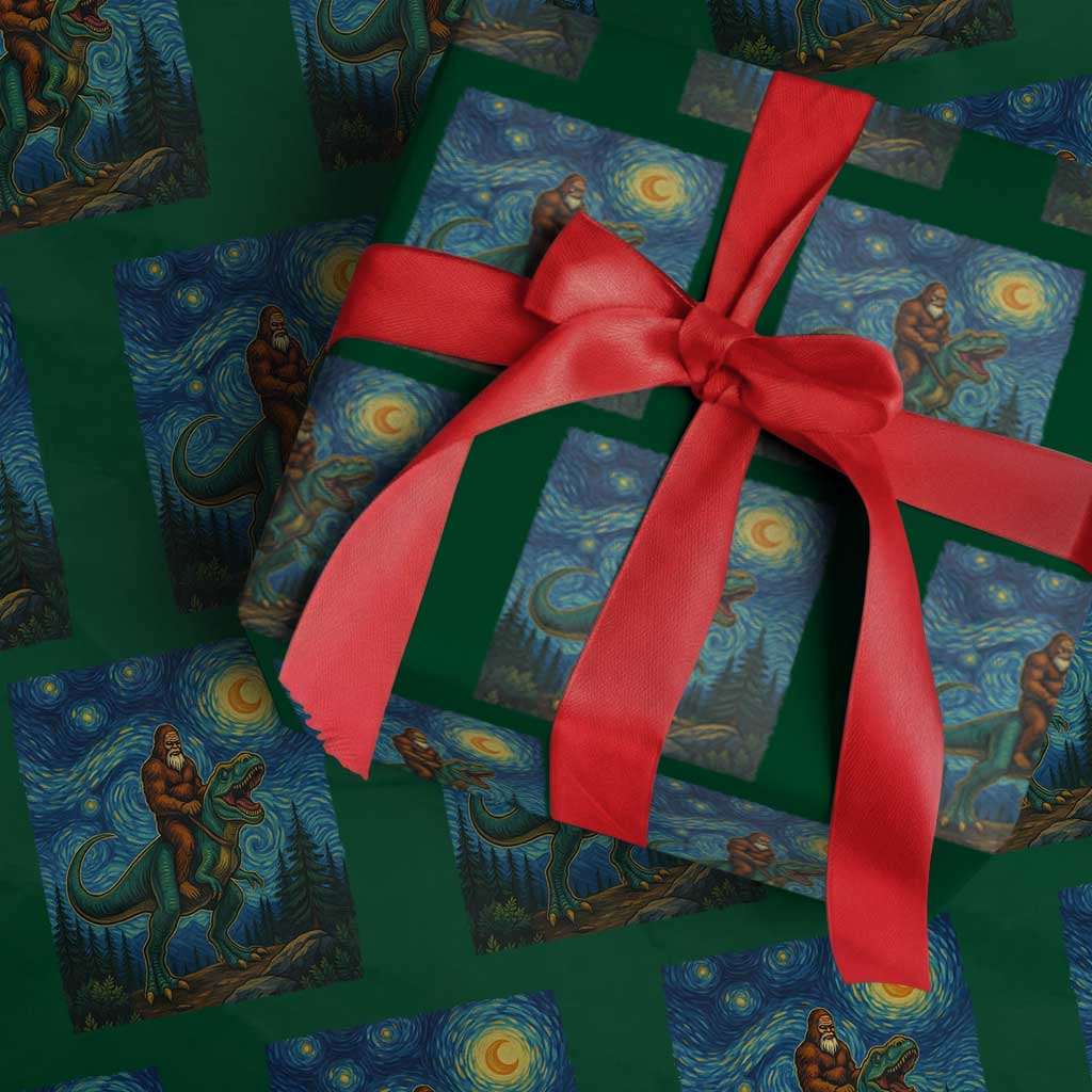 Bigfoot Dinosaur Wrapping Paper Roll Funny Prehistoric Starry Night Van Gogh - Wonder Print Shop