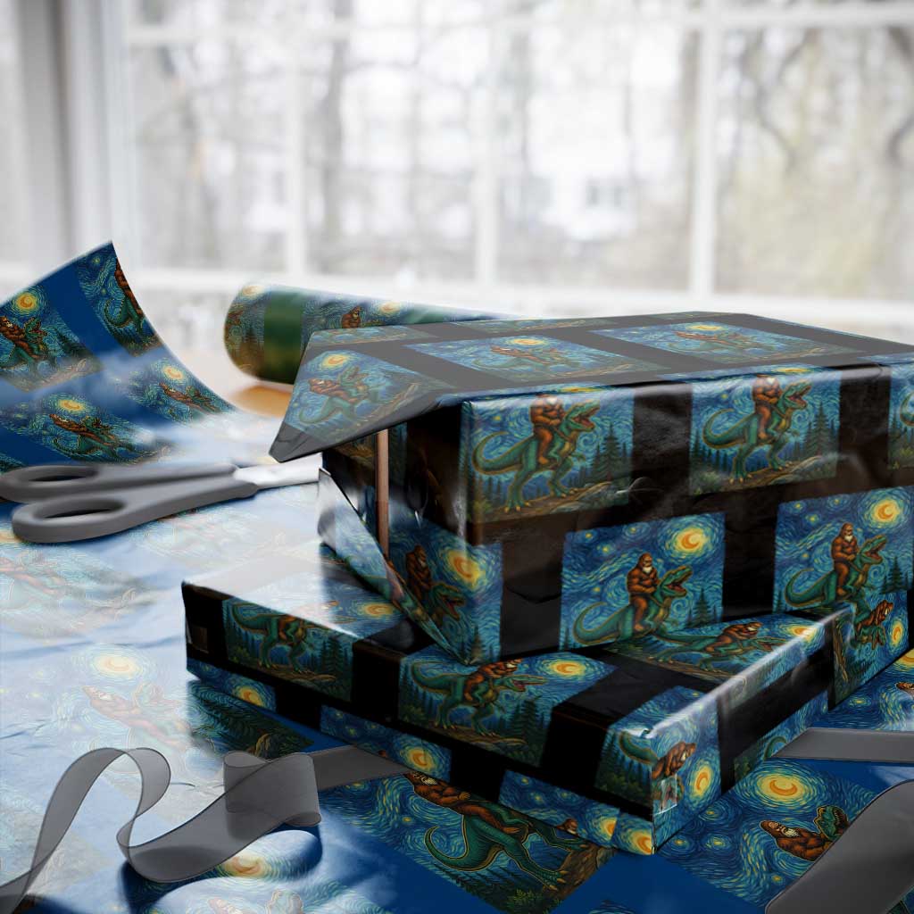 Bigfoot Dinosaur Wrapping Paper Roll Funny Prehistoric Starry Night Van Gogh - Wonder Print Shop