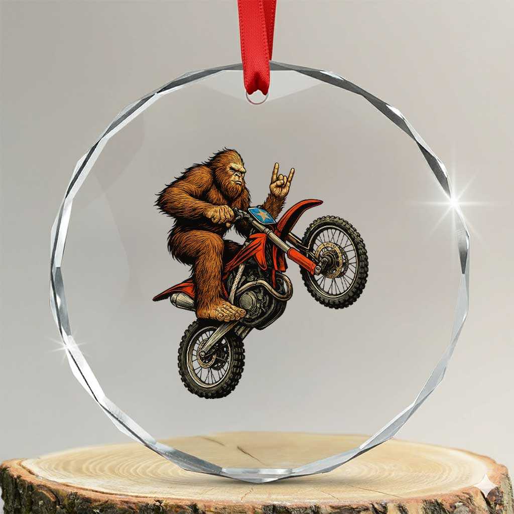 Bigfoot Dirt Bike Crystal Glass Ornament Motocross Sasquatch Rock On Hand TS14