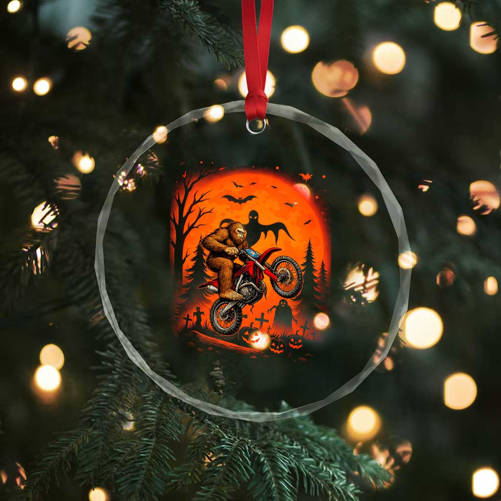 Bigfoot Dirt Bike Crystal Glass Ornament Sasquatch Halloween Creepy Biker - Wonder Print Shop
