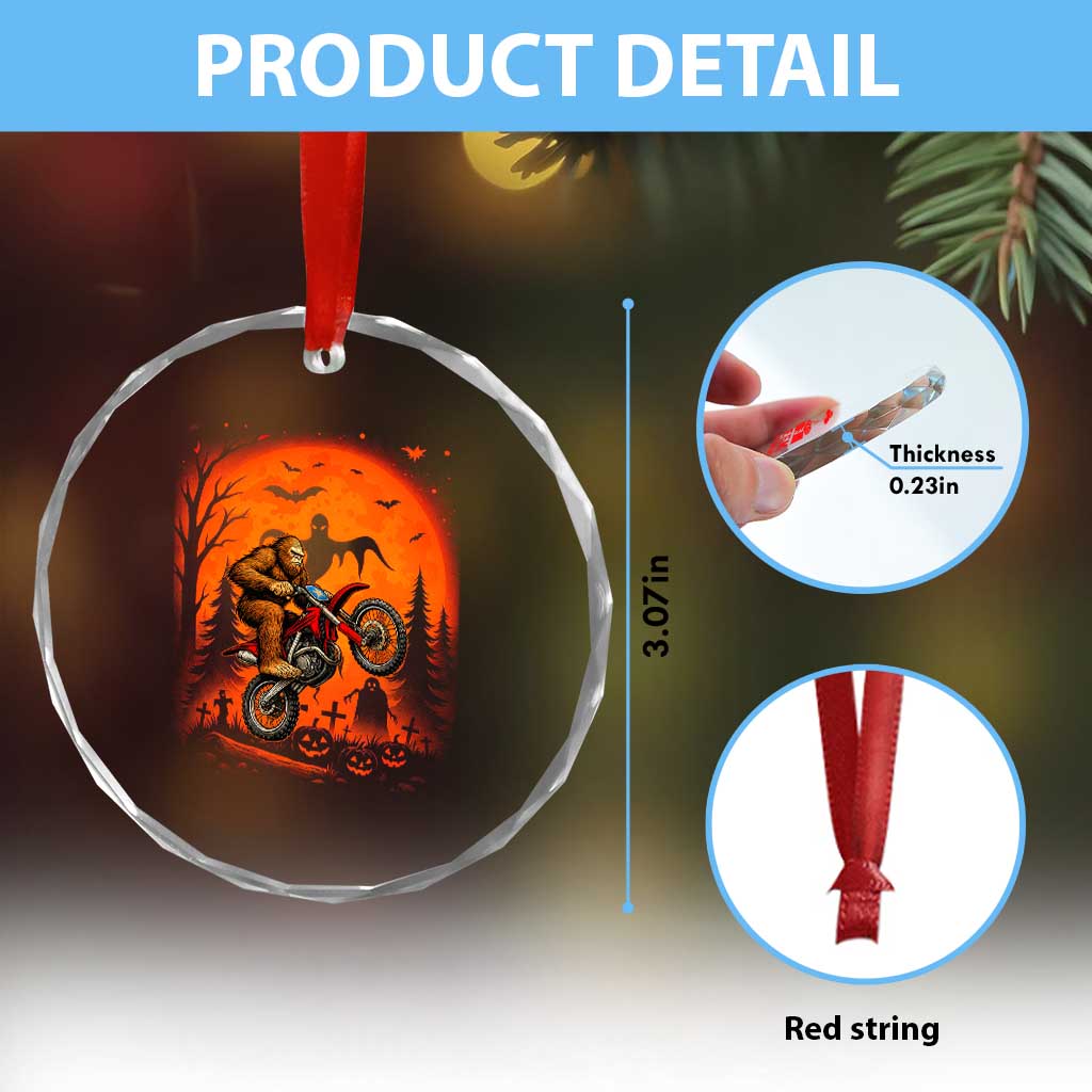 Bigfoot Dirt Bike Crystal Glass Ornament Sasquatch Halloween Creepy Biker - Wonder Print Shop