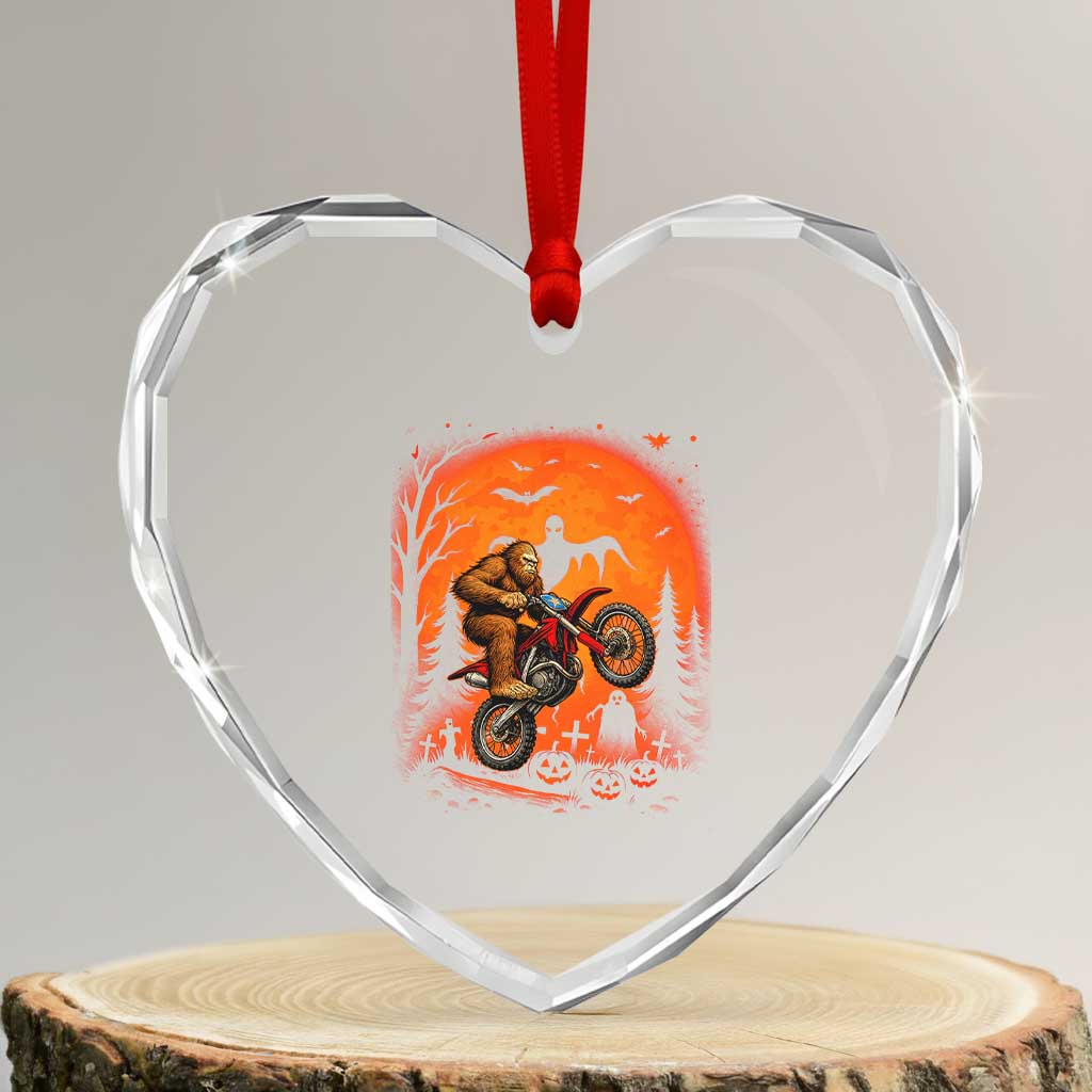 Bigfoot Dirt Bike Heart Crystal Glass Ornament Sasquatch Halloween Creepy Biker - Wonder Print Shop