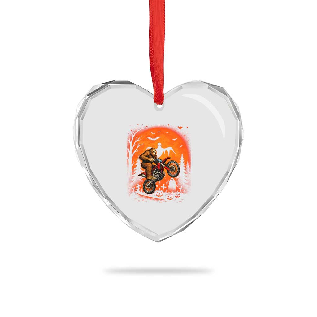 Bigfoot Dirt Bike Heart Crystal Glass Ornament Sasquatch Halloween Creepy Biker - Wonder Print Shop