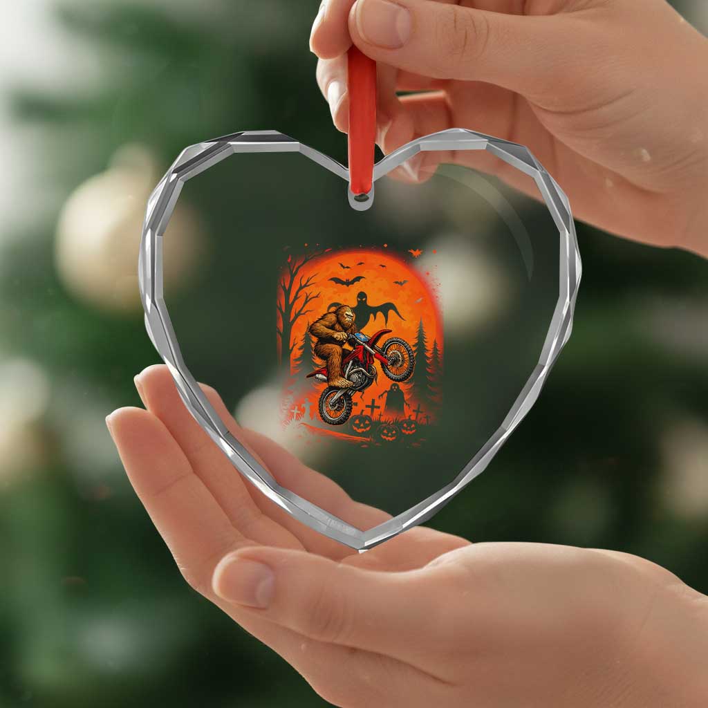 Bigfoot Dirt Bike Heart Crystal Glass Ornament Sasquatch Halloween Creepy Biker - Wonder Print Shop