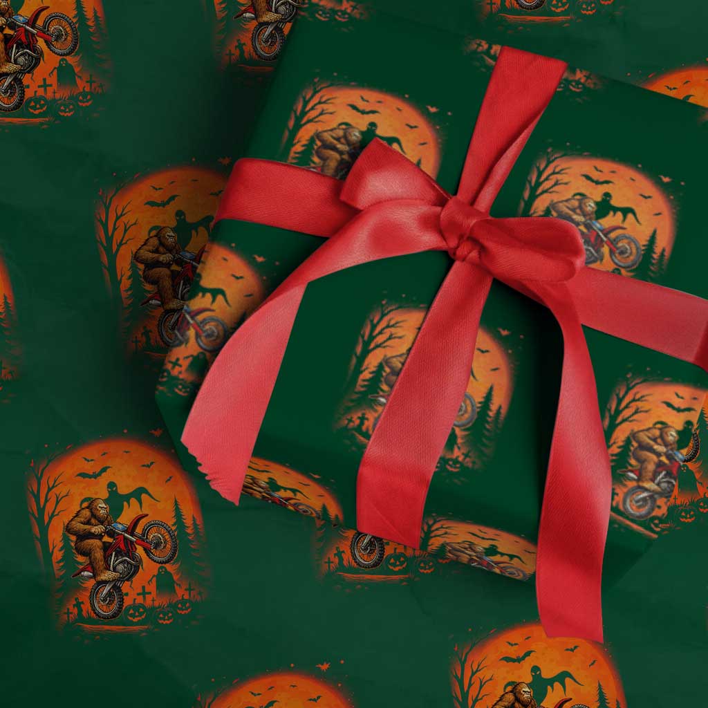 Bigfoot Dirt Bike Wrapping Paper Roll Sasquatch Halloween Creepy Biker - Wonder Print Shop