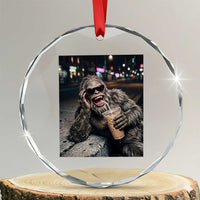 Bigfoot Drinking Iced Coffee Crystal Glass Ornament Funny Sasquatch Streetwear