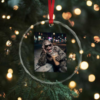 Bigfoot Drinking Iced Coffee Crystal Glass Ornament Funny Sasquatch Streetwear