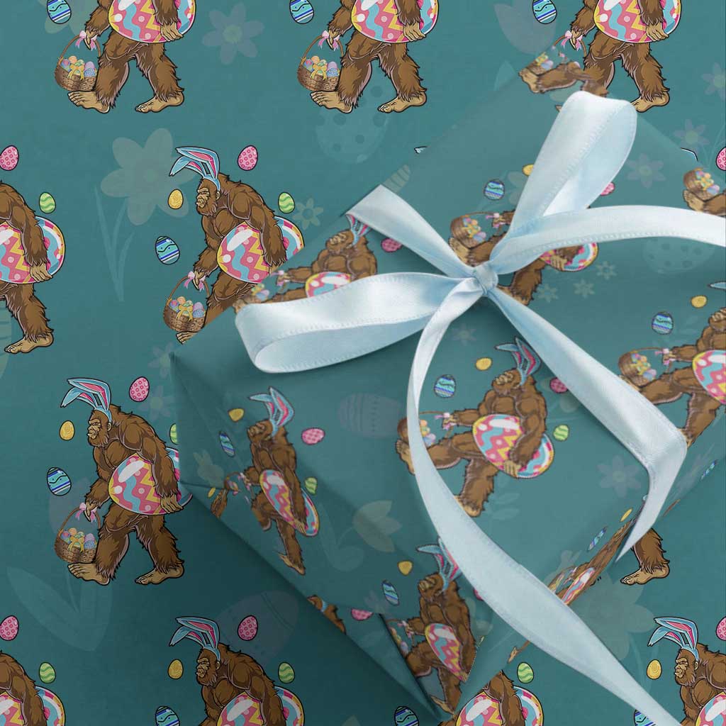 Bigfoot Easter Wrapping Paper Roll Funny Sasquatch Eggs Hunting