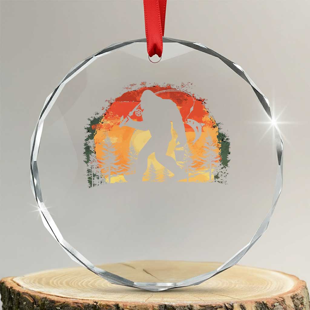 Bigfoot Fishing Crystal Glass Ornament Funny Retro Sasquatch Fisherman Dad - Wonder Print Shop