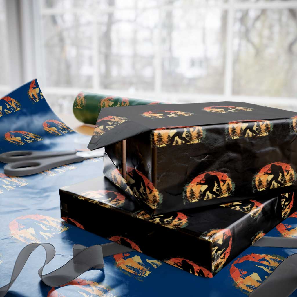 Bigfoot Fishing Wrapping Paper Roll Funny Retro Sasquatch Fisherman Dad - Wonder Print Shop