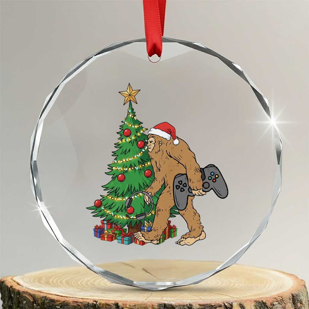 Bigfoot Gamer Christmas Crystal Glass Ornament Funny Sasquatch Gaming Xmas - Wonder Print Shop