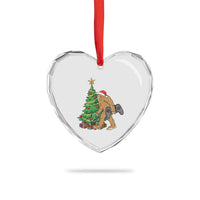 Bigfoot Gamer Christmas Heart Crystal Glass Ornament Funny Sasquatch Gaming Xmas - Wonder Print Shop