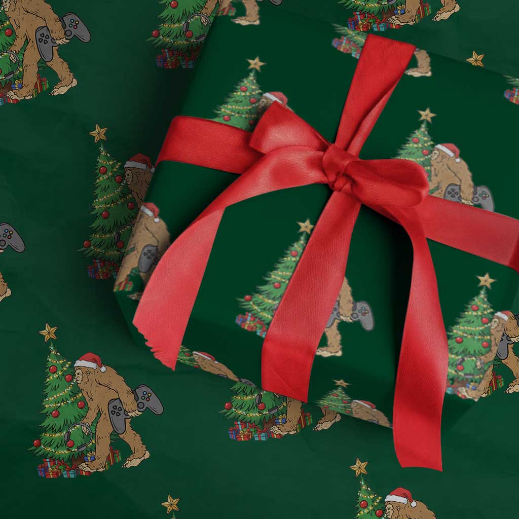 Bigfoot Gamer Christmas Wrapping Paper Roll Funny Sasquatch Gaming Xmas - Wonder Print Shop