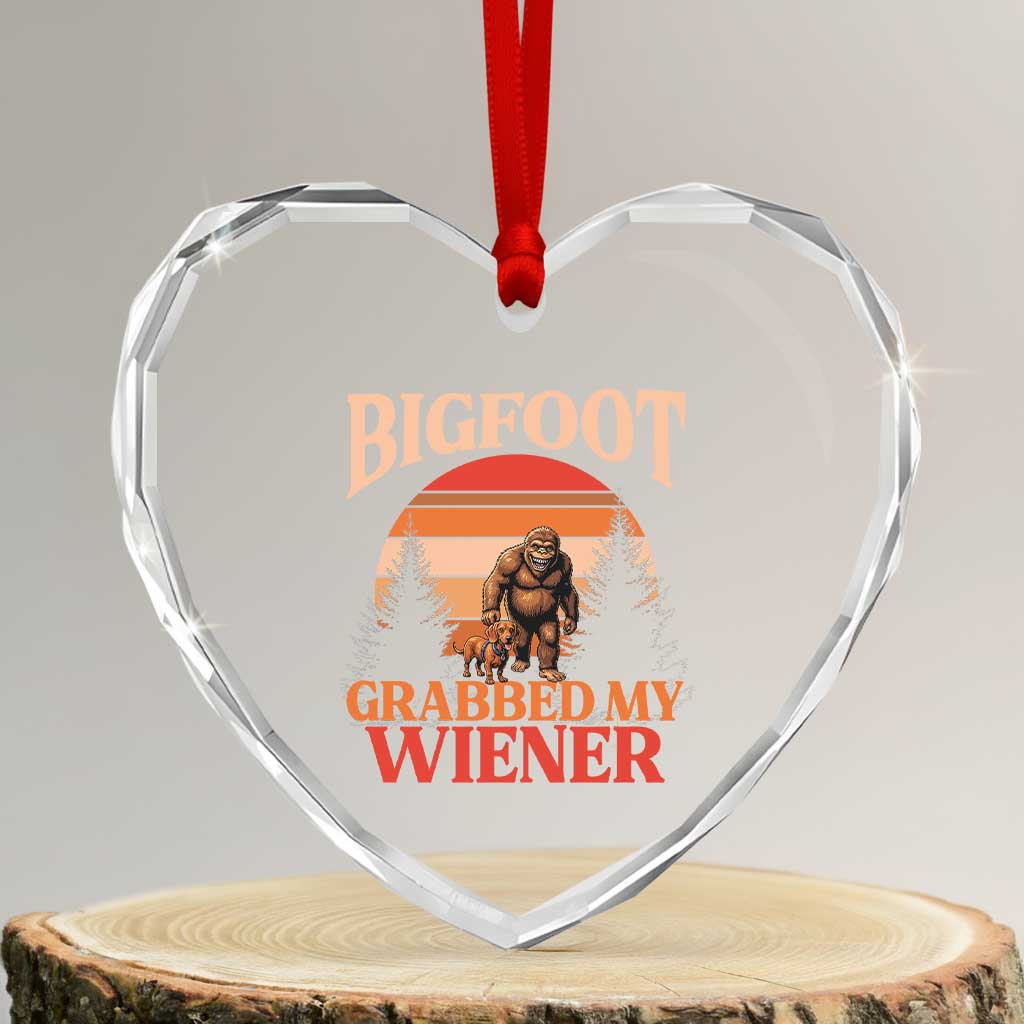Bigfoot Grabbed My Wiener Heart Crystal Glass Ornament Funny Dachshund Lover Gift - Wonder Print Shop