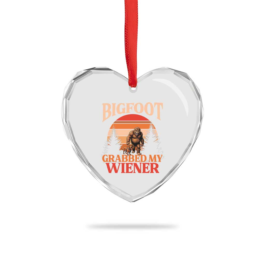 Bigfoot Grabbed My Wiener Heart Crystal Glass Ornament Funny Dachshund Lover Gift - Wonder Print Shop