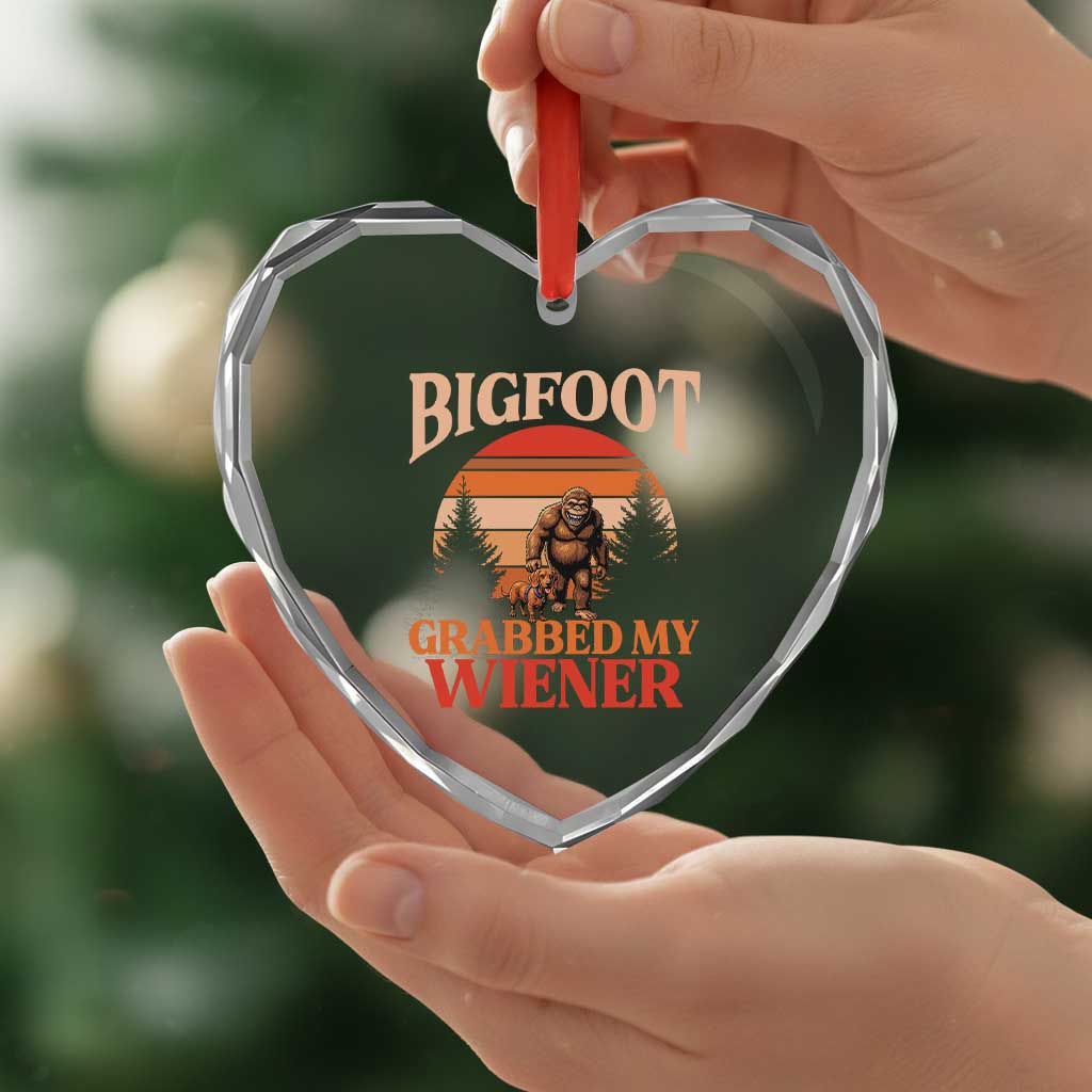 Bigfoot Grabbed My Wiener Heart Crystal Glass Ornament Funny Dachshund Lover Gift - Wonder Print Shop