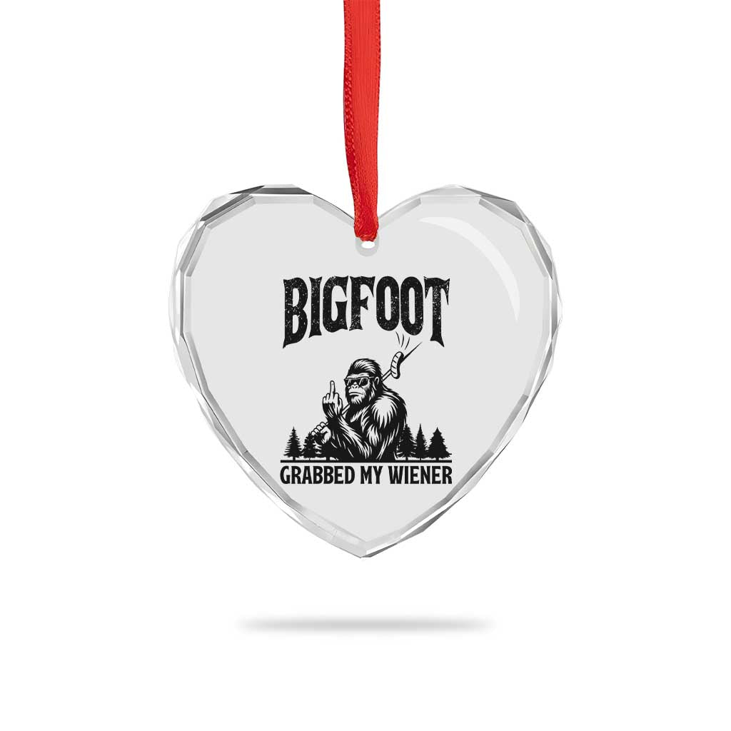 Bigfoot Grabbed My Wiener Heart Crystal Glass Ornament Funny Sasquatch Camping - Wonder Print Shop