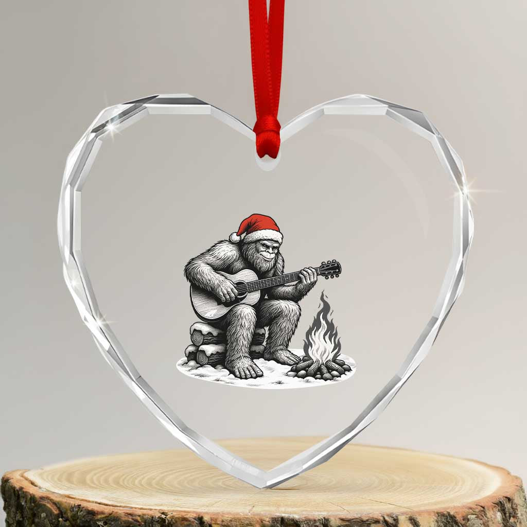 Bigfoot Guitar Christmas Heart Crystal Glass Ornament Sasquatch Guitarist Music Xmas - Wonder Print Shop
