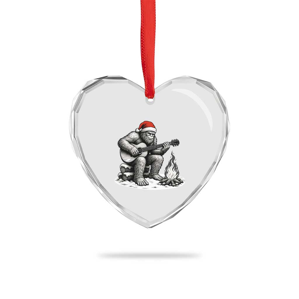 Bigfoot Guitar Christmas Heart Crystal Glass Ornament Sasquatch Guitarist Music Xmas - Wonder Print Shop
