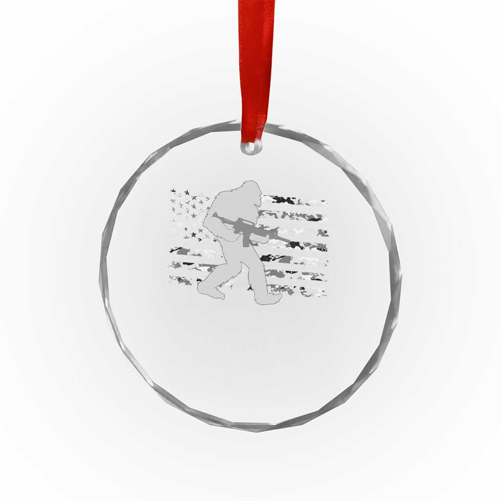 Bigfoot Gun Owner Crystal Glass Ornament Camo US American Flag Sasquatch Rifle - Wonder Print Shop