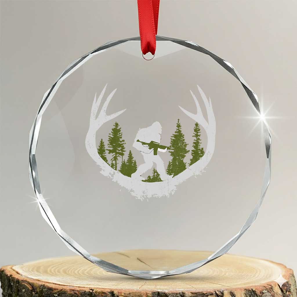 Bigfoot Gun Owner Crystal Glass Ornament Retro Deer Hunting Sasquatch Hunter Dad