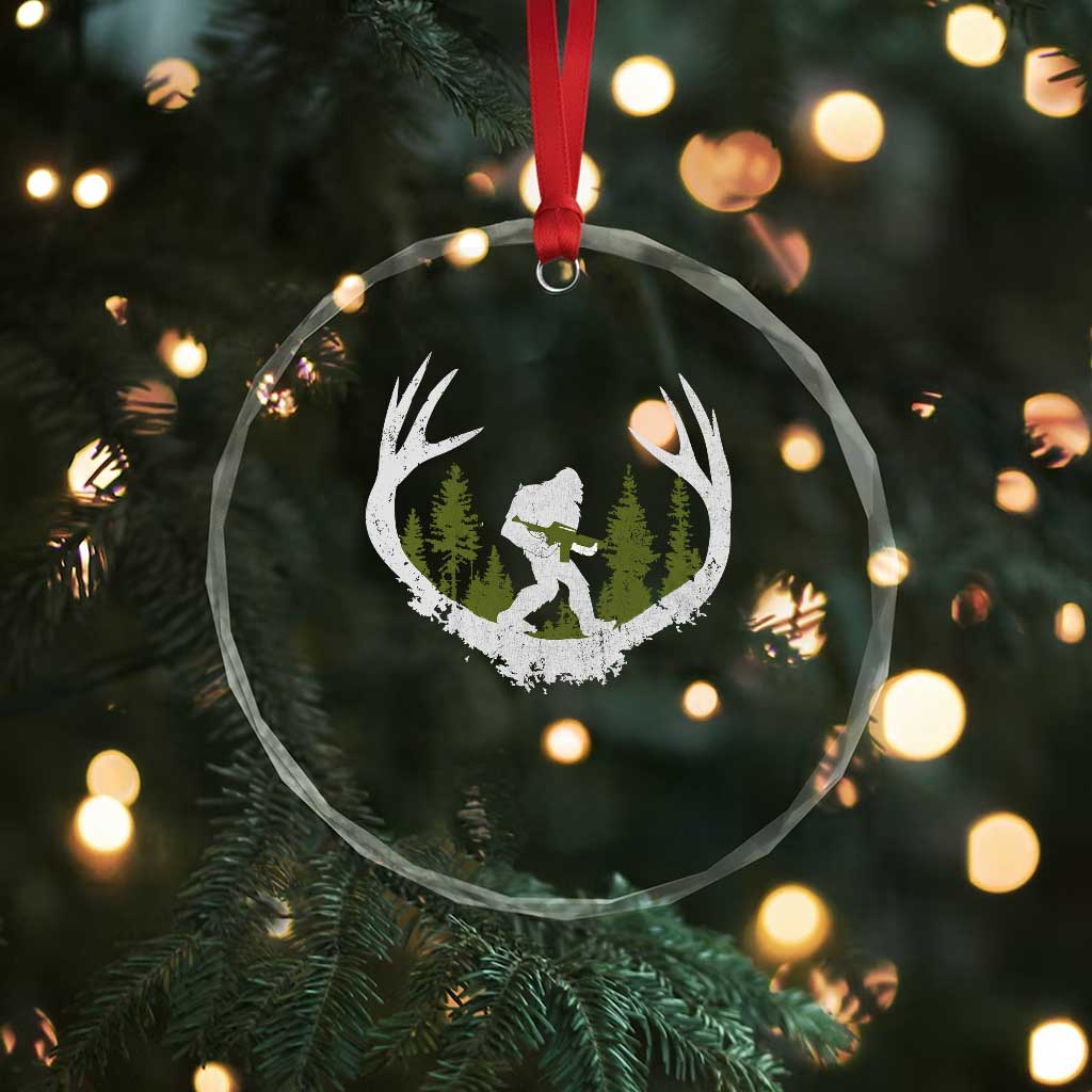 Bigfoot Gun Owner Crystal Glass Ornament Retro Deer Hunting Sasquatch Hunter Dad