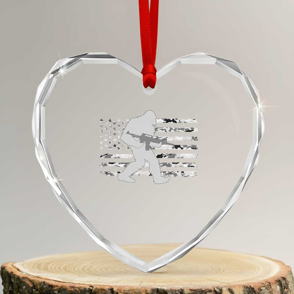 Bigfoot Gun Owner Heart Crystal Glass Ornament Camo US American Flag Sasquatch Rifle - Wonder Print Shop