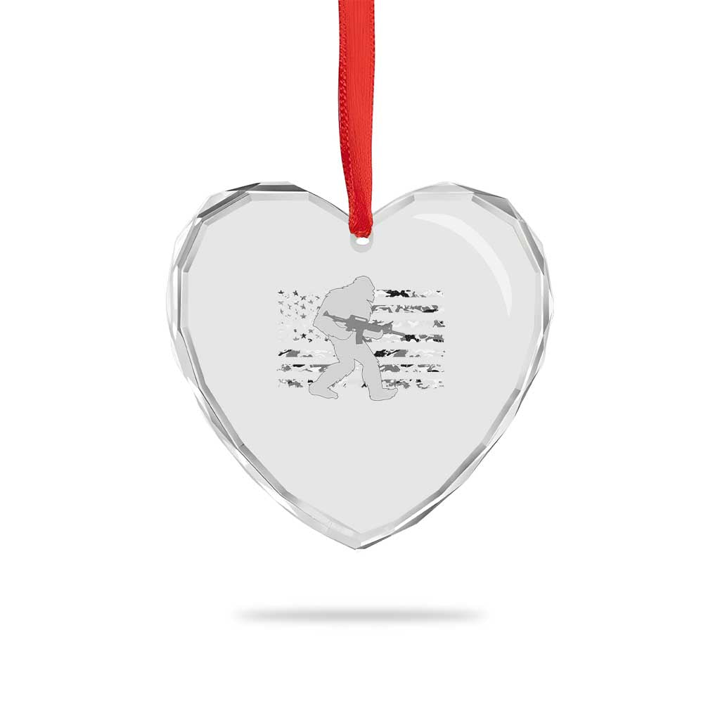 Bigfoot Gun Owner Heart Crystal Glass Ornament Camo US American Flag Sasquatch Rifle - Wonder Print Shop