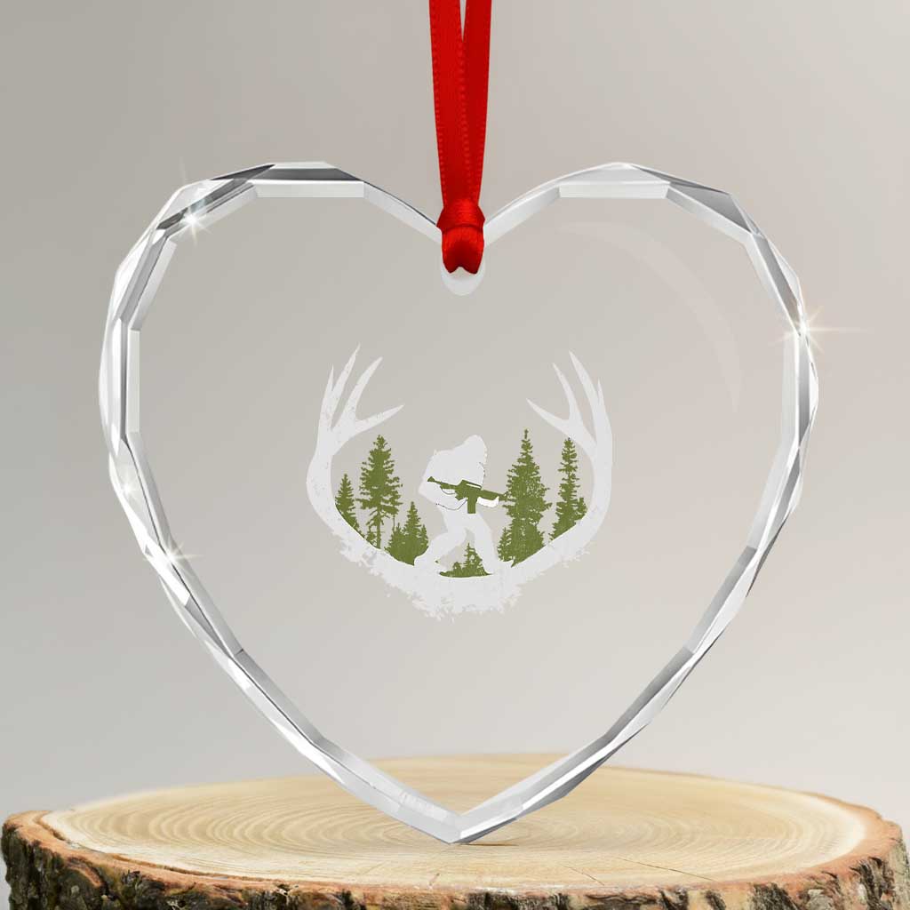 Bigfoot Gun Owner Heart Crystal Glass Ornament Retro Deer Hunting Sasquatch Hunter Dad