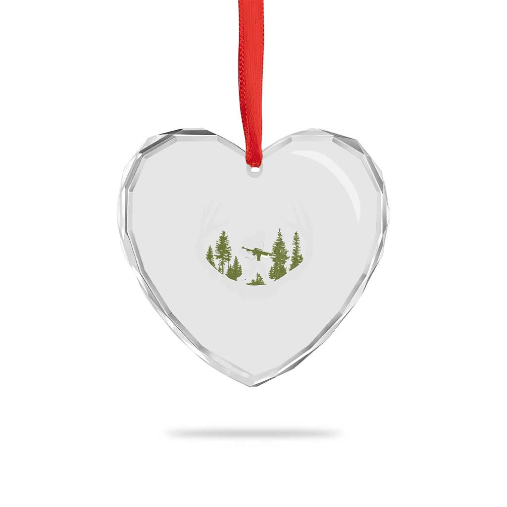 Bigfoot Gun Owner Heart Crystal Glass Ornament Retro Deer Hunting Sasquatch Hunter Dad