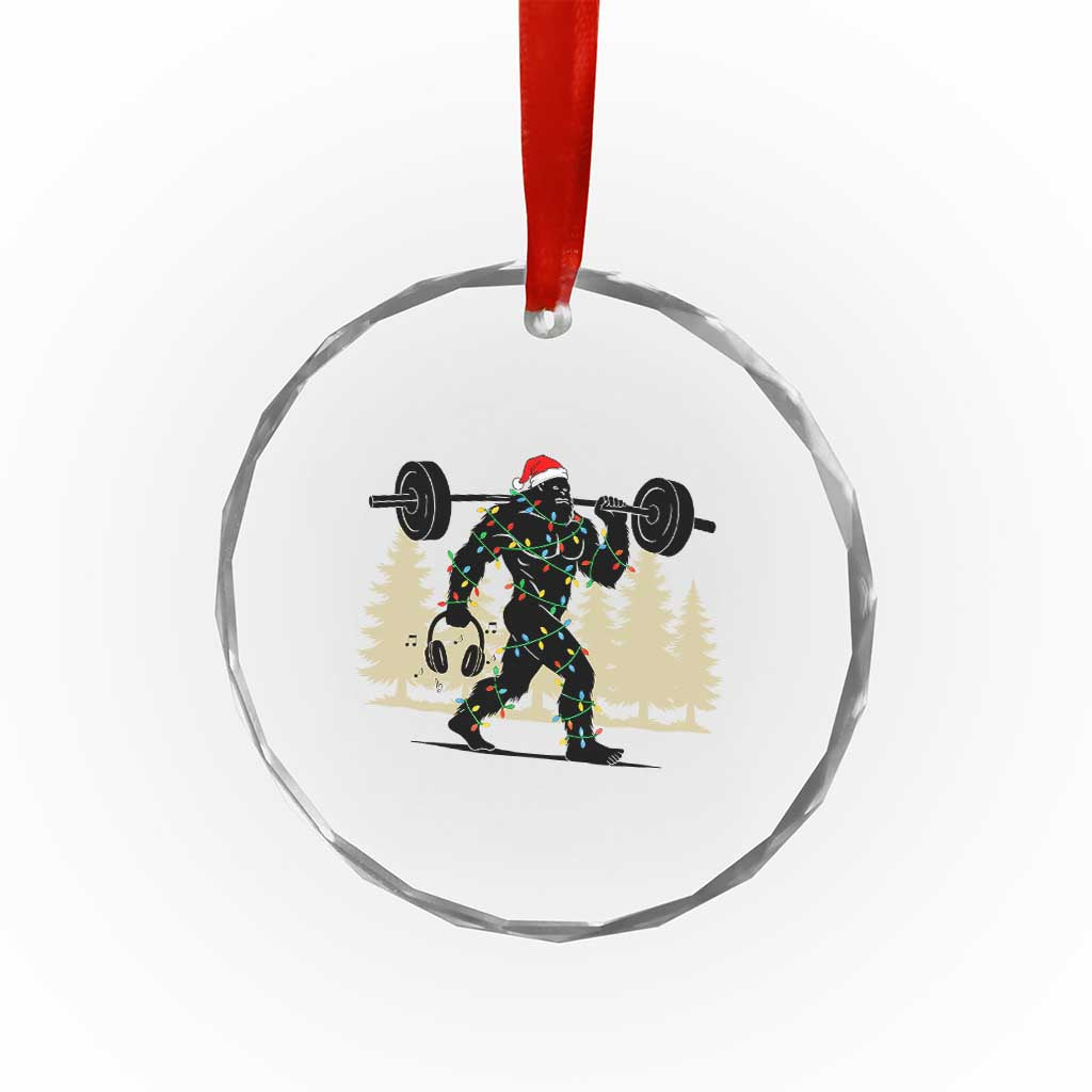 Bigfoot Gym Christmas Crystal Glass Ornament Funny Sasquatch Bodybuilding Weightlifting - Wonder Print Shop