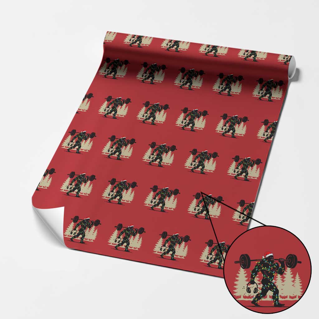 Bigfoot Gym Xmas Wrapping Paper Roll Funny Sasquatch Bodybuilding Weightlifting - Wonder Print Shop