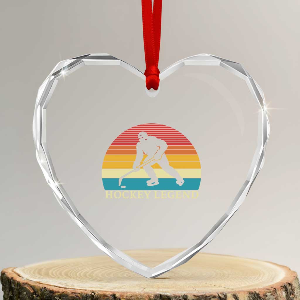 Bigfoot Hockey Legend Heart Crystal Glass Ornament Retro Sasquatch Cryptid Player Gift - Wonder Print Shop