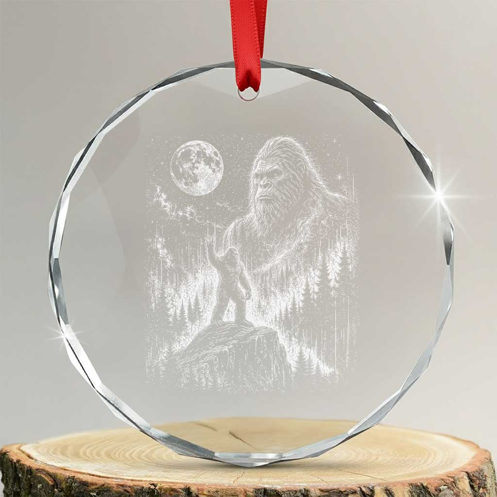 Bigfoot Howling at Moon Mystical Forest Crystal Glass Ornament Funny Sasquatch Nature Lover