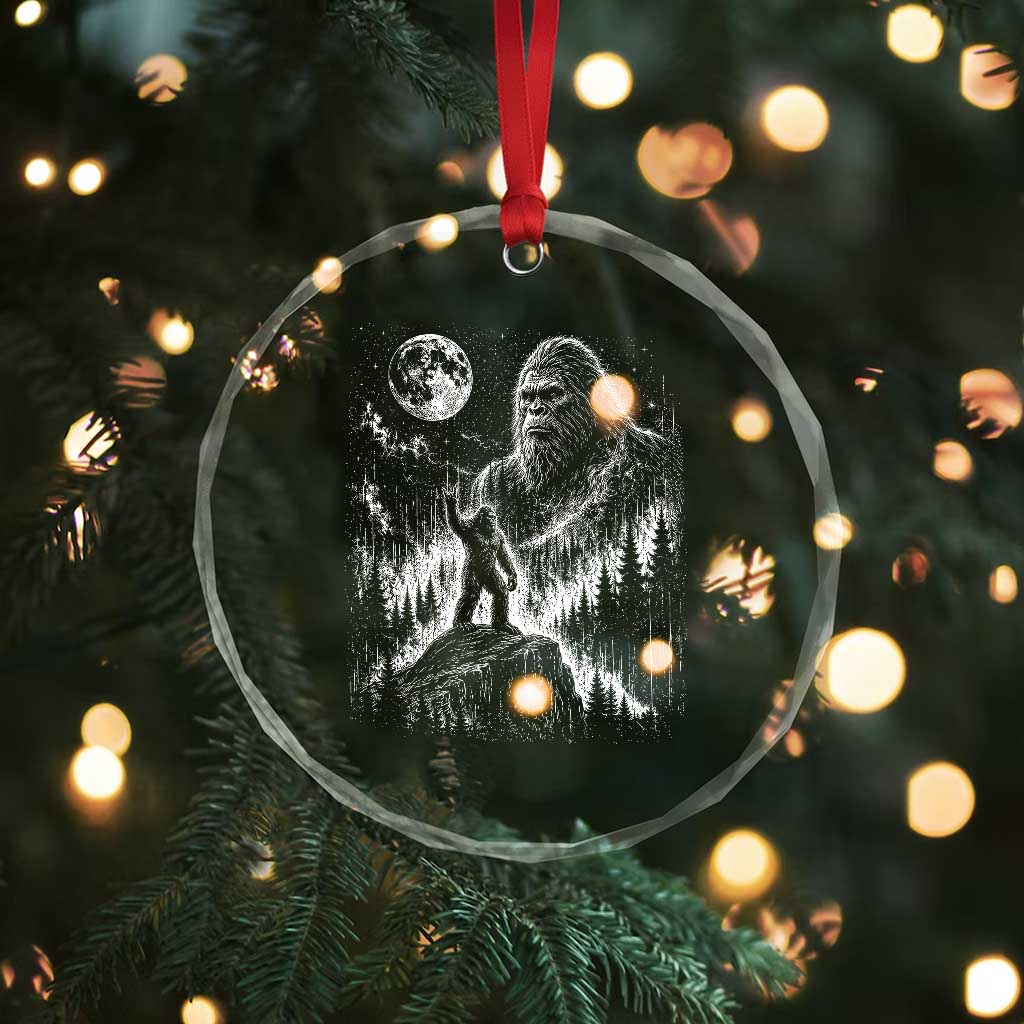 Bigfoot Howling at Moon Mystical Forest Crystal Glass Ornament Funny Sasquatch Nature Lover