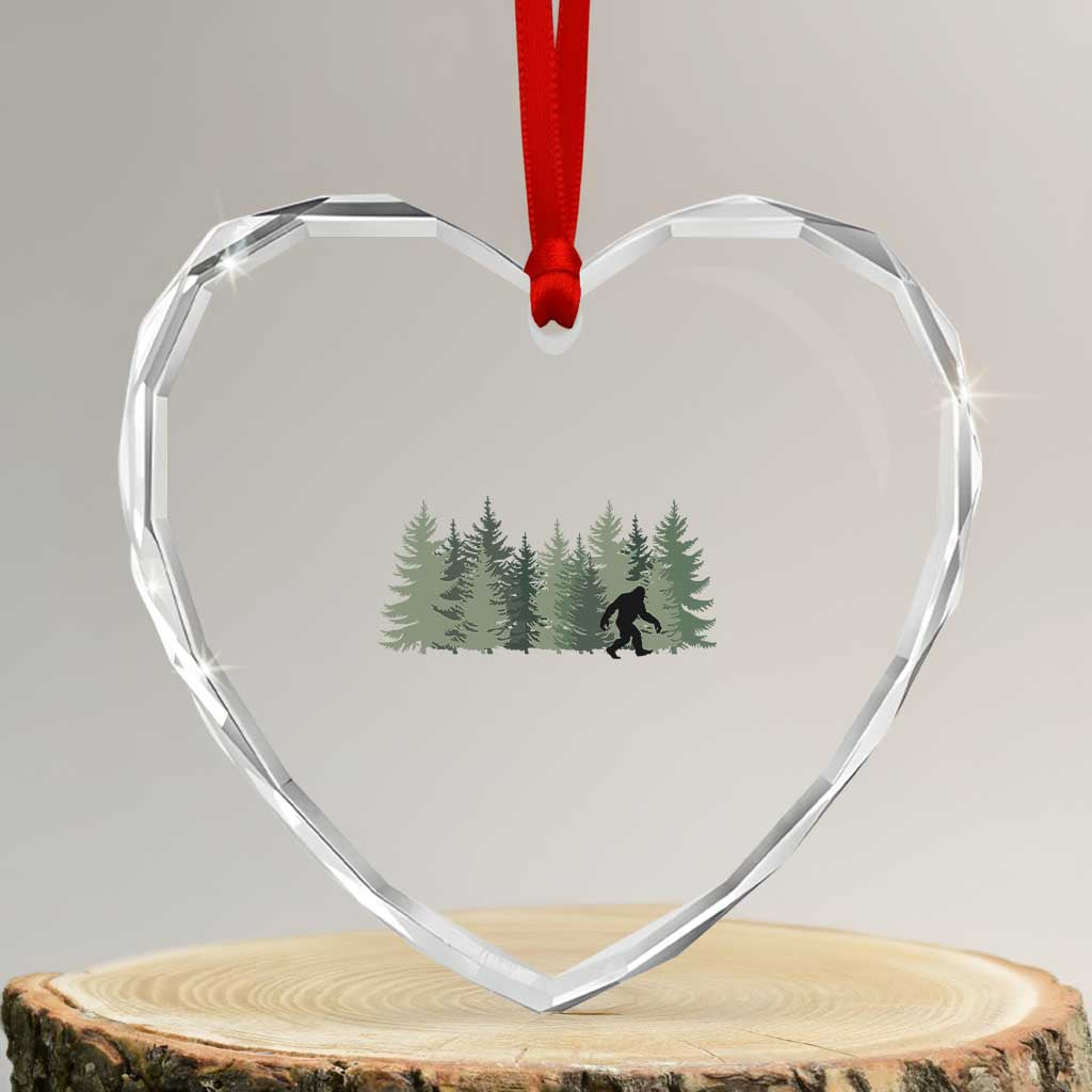 Bigfoot In The Forest Sasquatch Yeti Heart Crystal Glass Ornament - Wonder Print Shop