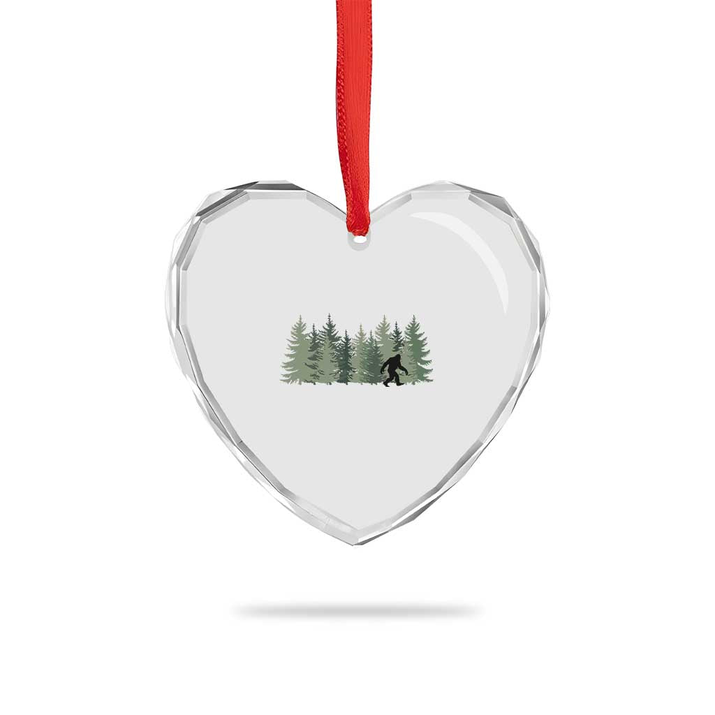 Bigfoot In The Forest Sasquatch Yeti Heart Crystal Glass Ornament - Wonder Print Shop