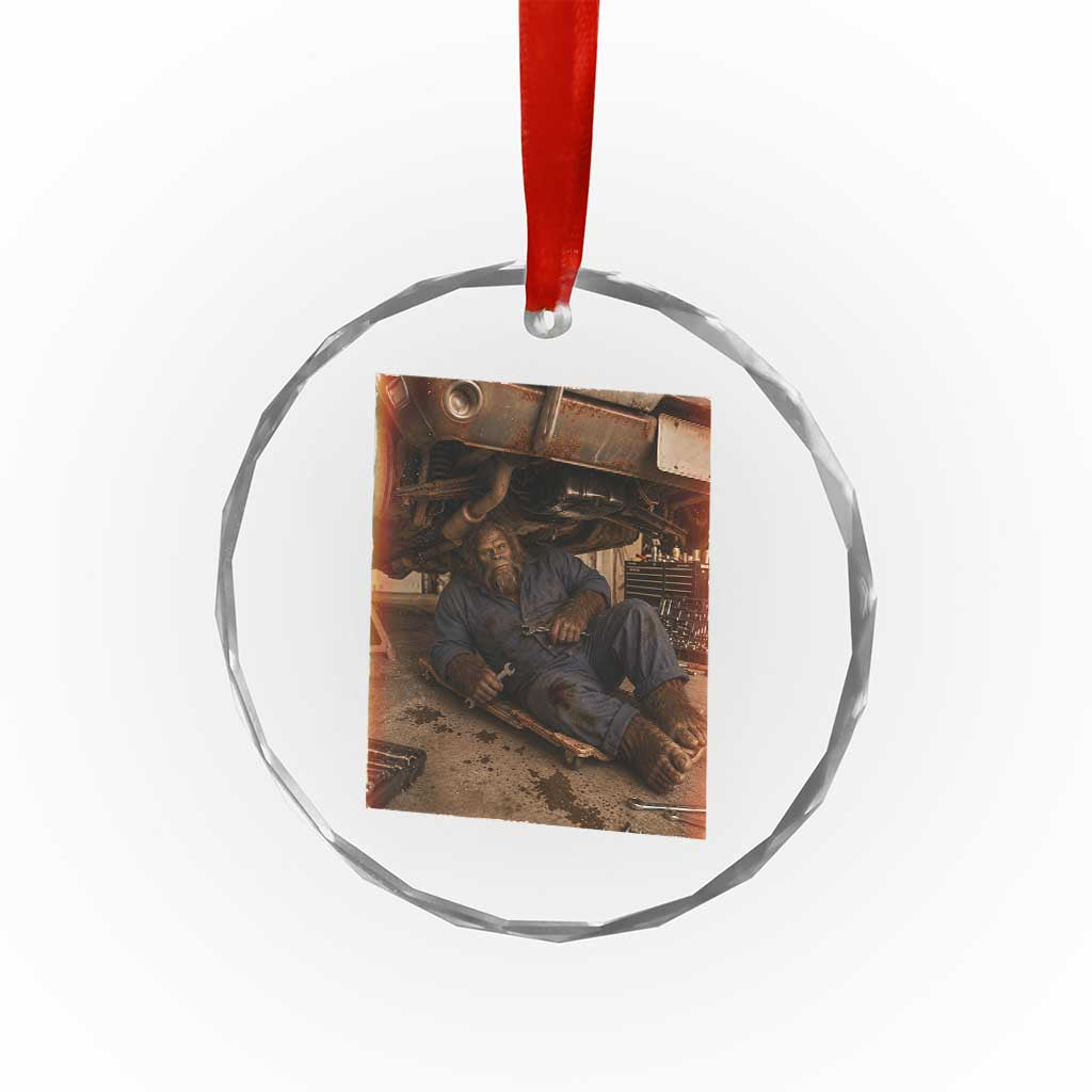 Bigfoot Mechanic Meme Crystal Glass Ornament Funny Sasquatch Fixing Cars