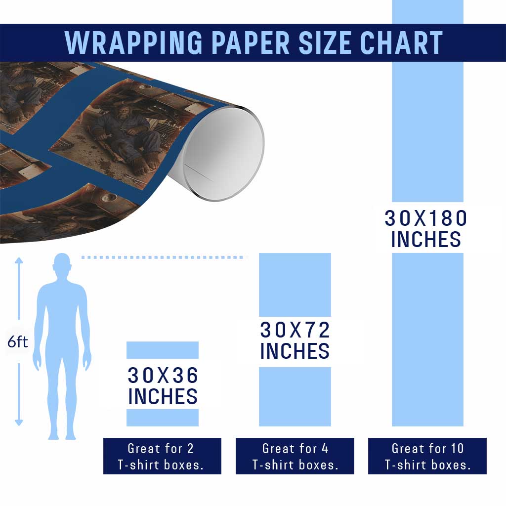 Bigfoot Mechanic Meme Wrapping Paper Roll Funny Sasquatch Fixing Cars