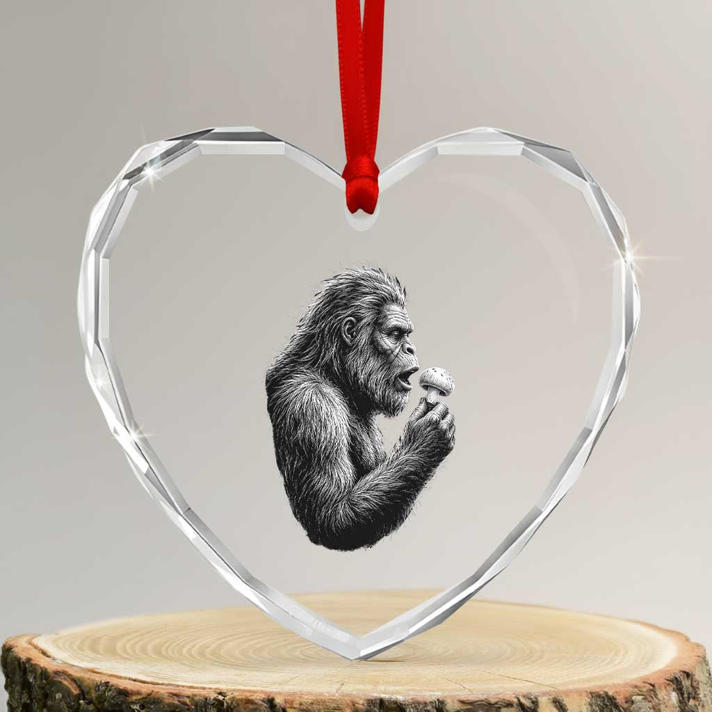 Bigfoot Mushroom Heart Crystal Glass Ornament Vintage Sasquatch Art Mystical Nature Lover Retro