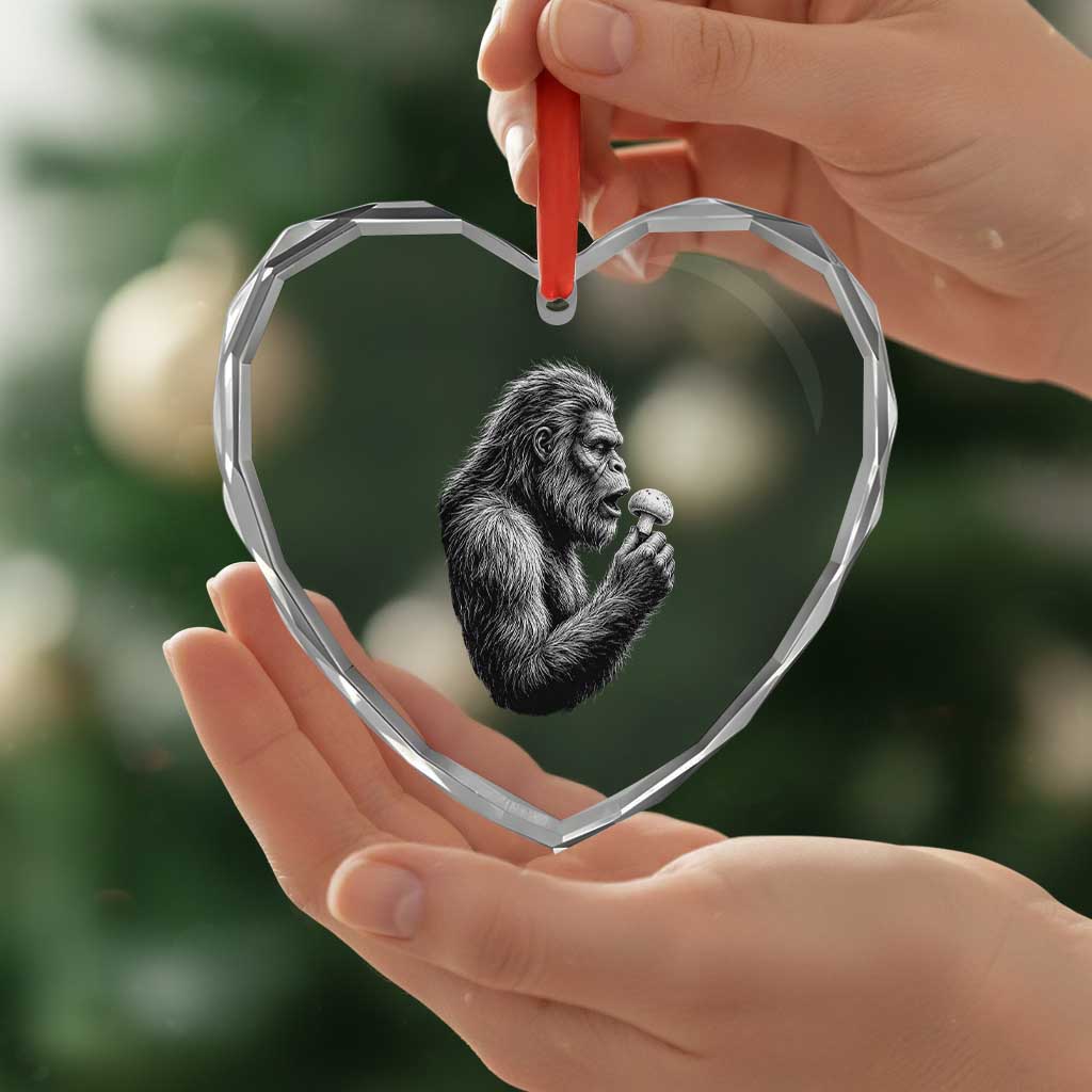 Bigfoot Mushroom Heart Crystal Glass Ornament Vintage Sasquatch Art Mystical Nature Lover Retro