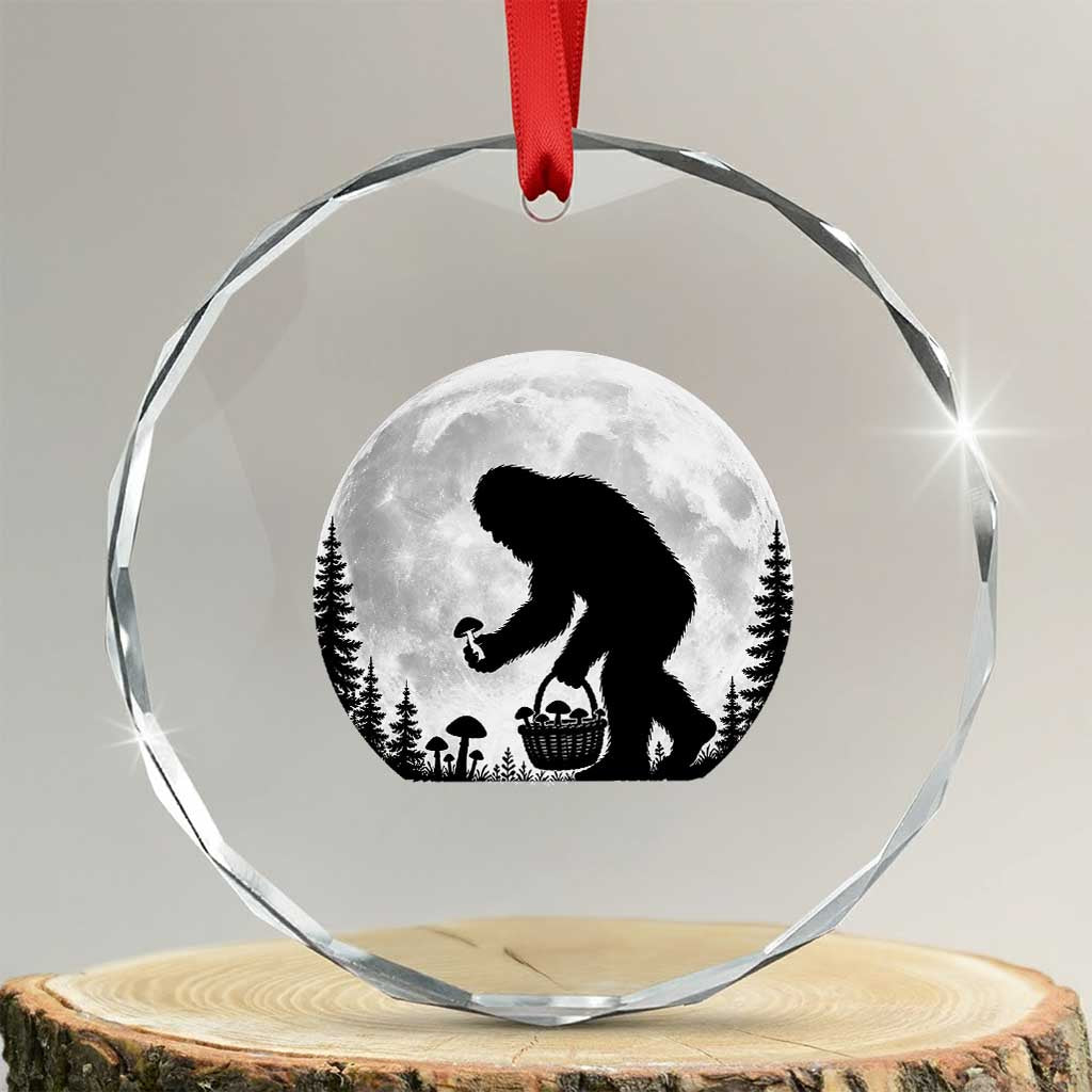 Bigfoot Mushroom Hunter Crystal Glass Ornament Vintage Sasquatch Art Mystical Nature Lover Retro Full Moon