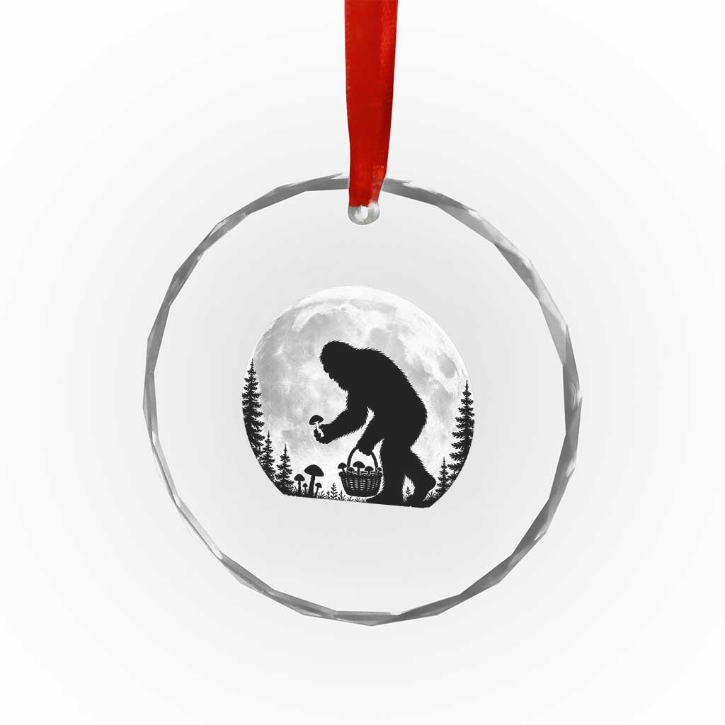 Bigfoot Mushroom Hunter Crystal Glass Ornament Vintage Sasquatch Art Mystical Nature Lover Retro Full Moon