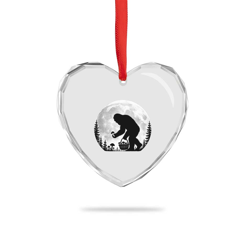 Bigfoot Mushroom Hunter Heart Crystal Glass Ornament Vintage Sasquatch Art Mystical Nature Lover Retro Full Moon