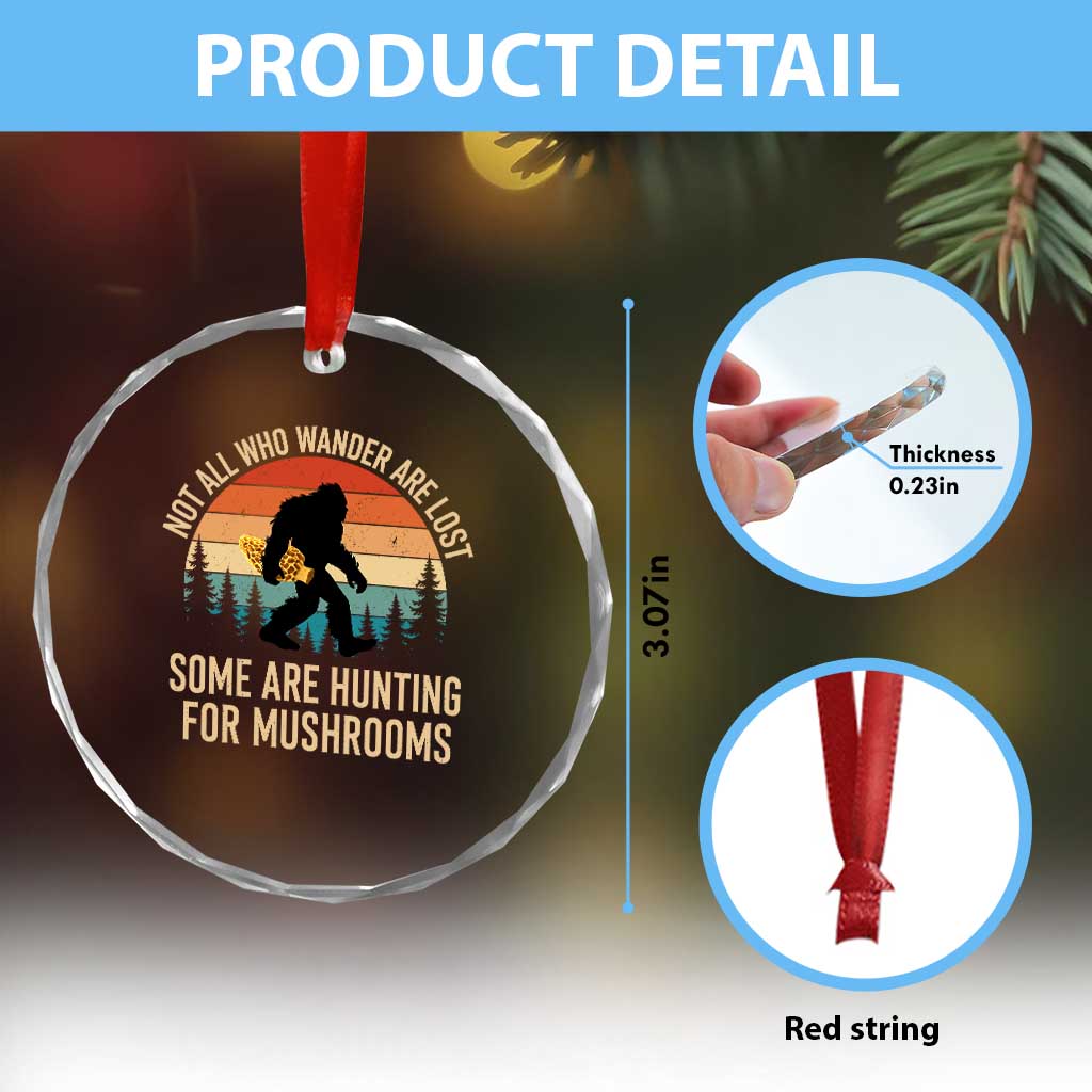 Bigfoot Mushroom Lovers Crystal Glass Ornament Retro Sasquatch Fungi Morel Mushroom